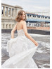 Beaded Strapless Ivory Lace Tulle Elegant Wedding Dress